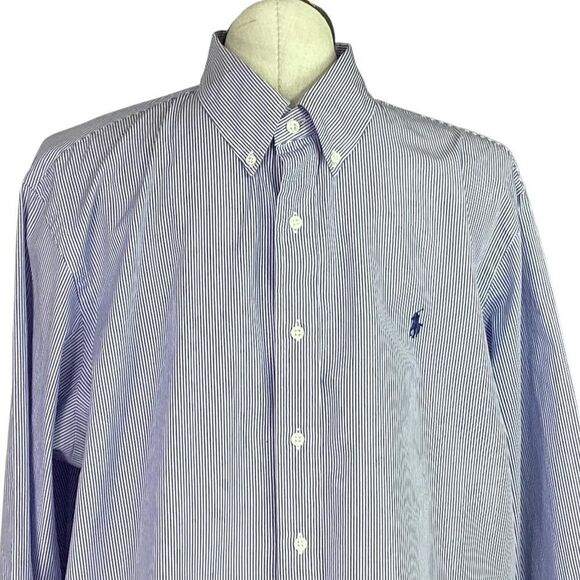 Ralph Lauren Shirt Men 2XL XXL Blue White Stripe Cotton Long Sleeve Button Down - Picture 3 of 7